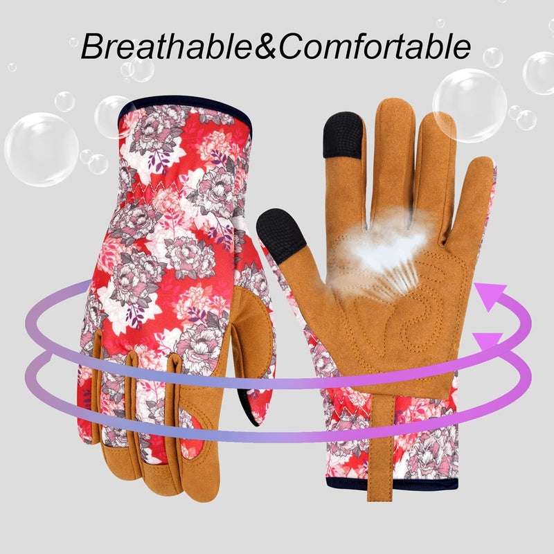 MERTURN Store Leather Gardening Gloves for Women Thorn Proof Garden Gloves Touch Screen Working Gloves Gifts,M - Image 4
